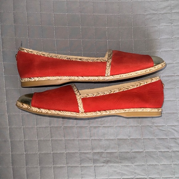Stuart Weitzman Suede Espadrille Flats with Wicker Trim & Gold Toe - Picture 5 of 8